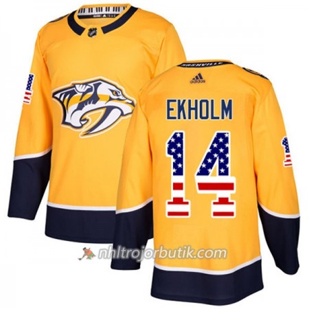 Män Ishockey Nashville Predators Tröja Mattias Ekholm 14 Adidas 2017-2018 Guld USA Flag Fashion Authentic